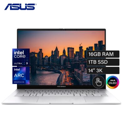 Laptop ASUS Zenbook 14 OLED UX3405CA-PZ334W Intel Core Ultra 9 285H Ram 16GB Disco 1TB SSD 14" 3K Tactil OLED Windows 11 Home (90NB14W4-M00DL0)