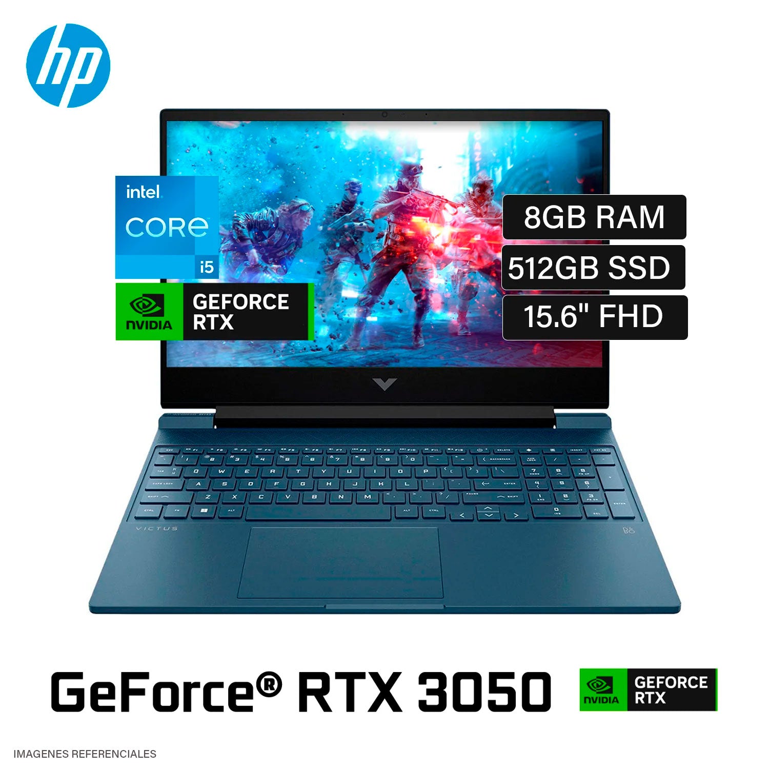 Laptop HP Victus 15-FA0021LA Intel core i5 12450H RAM 8GB Disco 512GB SSD Video Nvidia RTX 3050 4GB 15.6" FHD Windows 11 (A14LCLA#ABM)