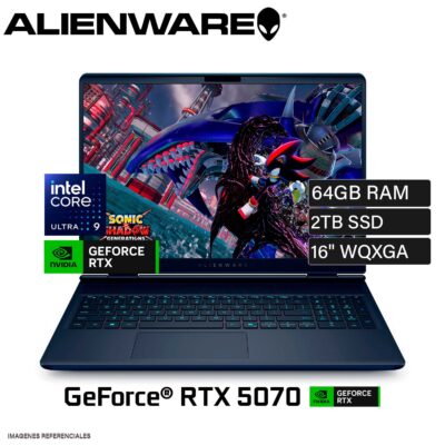 Laptop Dell Alienware Aurora 16X LAC1625 Intel Core Ultra 9 275HX RAM 64 GB Disco 2 TB SSD Video NVIDIA RTX 5070 8 GB Pantalla 16" WQXGA Windows 11