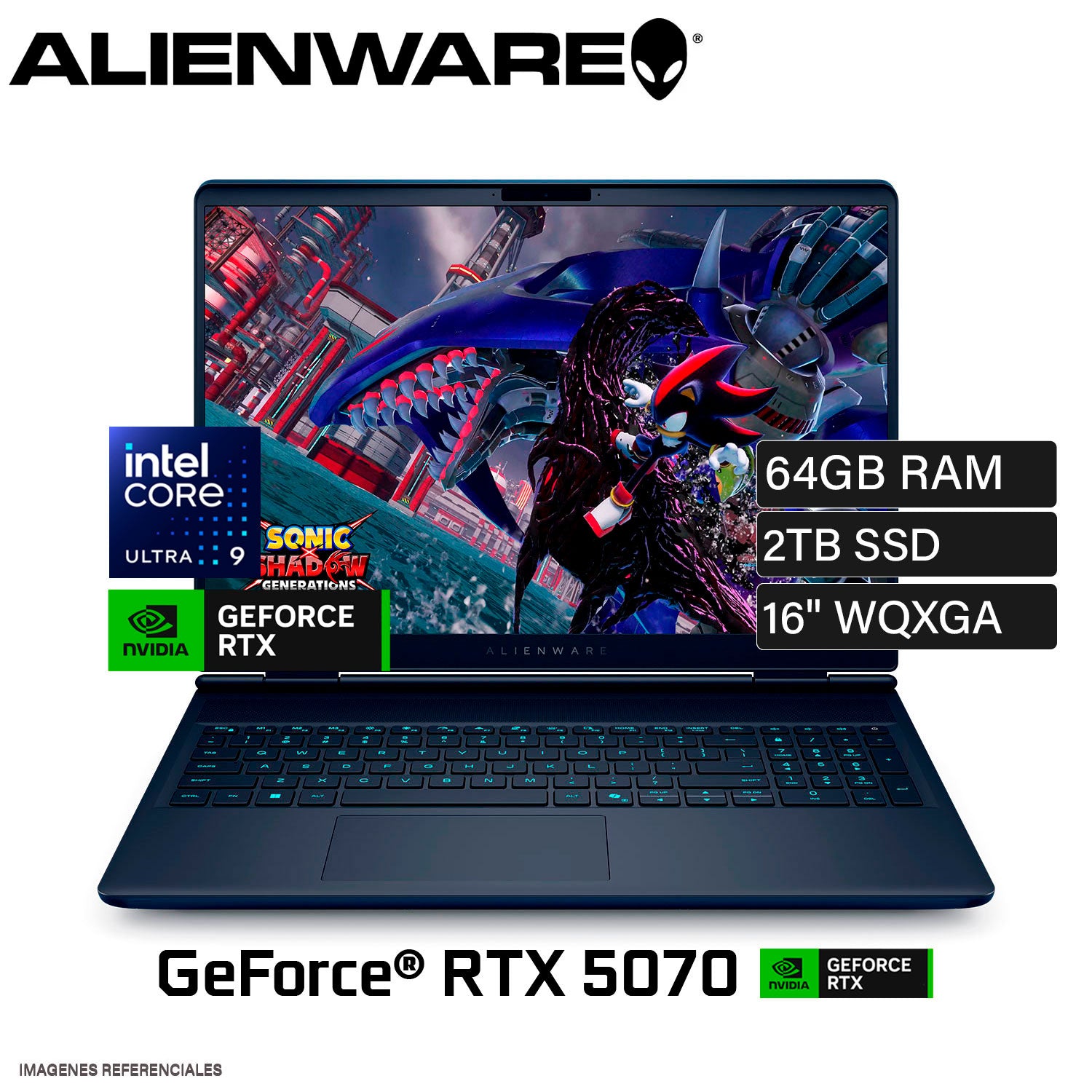 Laptop Dell Alienware Aurora 16X LAC1625 Intel Core Ultra 9 275HX RAM 64 GB Disco 2 TB SSD Video NVIDIA RTX 5070 8 GB Pantalla 16" WQXGA Windows 11