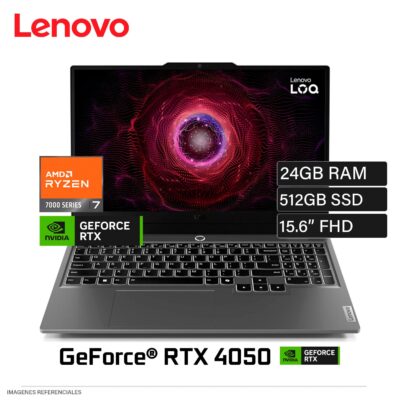Laptop Lenovo LOQ 15ARP9 Ryzen 7 7435HS Ram 24GB Disco 512GB SSD Video Nvidia RTX 4050 6GB 15.6" FHD Freedos (83JC008GLM)